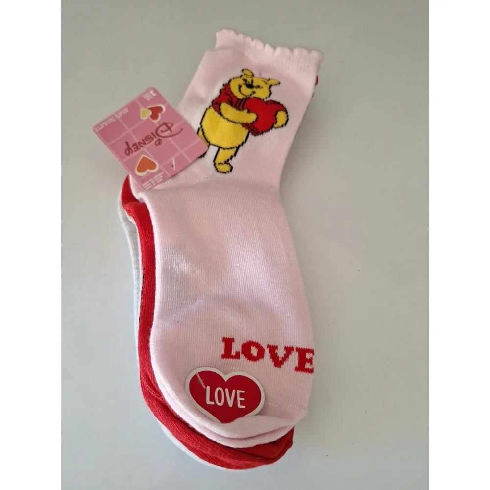 Disney Winnie the Pooh Women's Set of 3 Hearts Ankle Socks Adult Size 4-10
